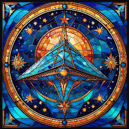 geometric star and moon space ship