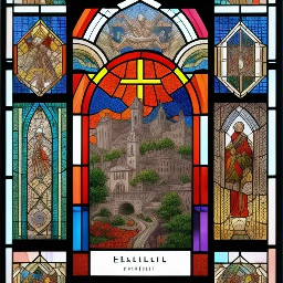 An ethereal intricate rendering of the historic town ofFlorence, Italy, entirely done in a mosaic stained-glass pattern  where the mosaic pieces vary in size and form, strong coloring, stark contrast, clear lines, HDR, 3D, 3D shading  Stained glass, beautiful colors, hyperdetailed, intricate, complementary colors, concept art, tarot. Volumetric lighting, vivid color gradients, a masterpiece, best quality, trending on Artstation, 8k resolution, incredibly detailed.